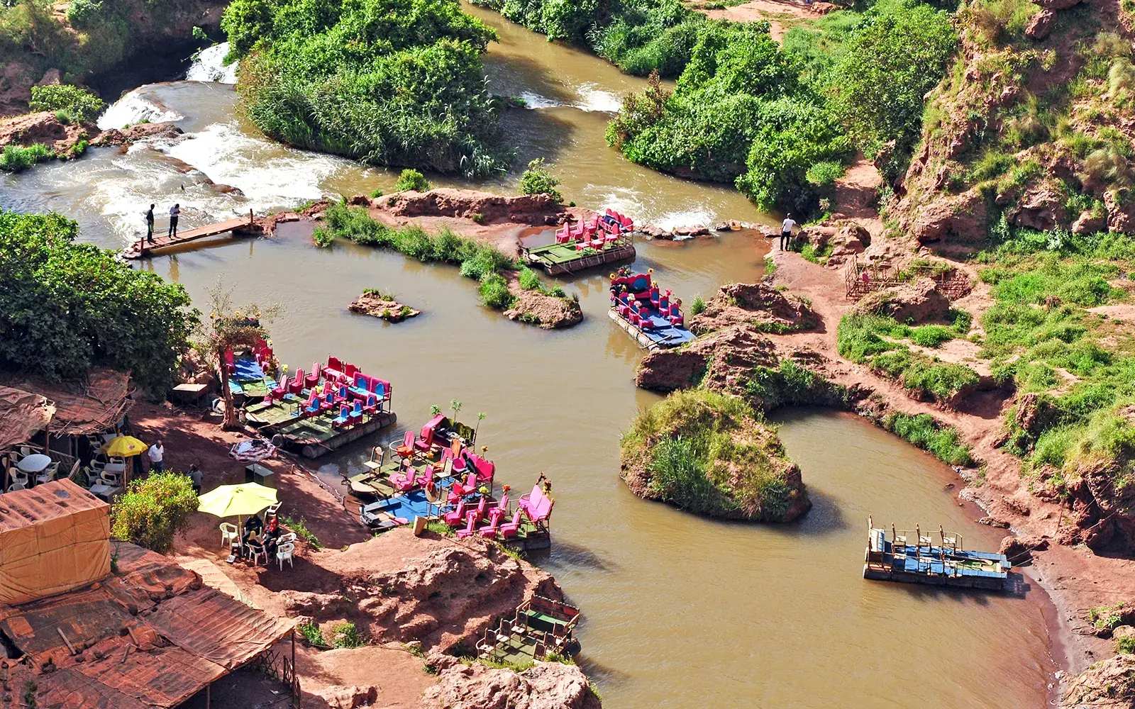 Rafts on the river below Ouzoud Waterfalls